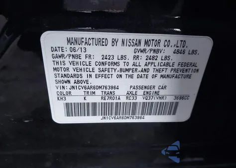 2013 Infiniti G37X from USA, damaged, VIN JN1CV6AR6DM763964